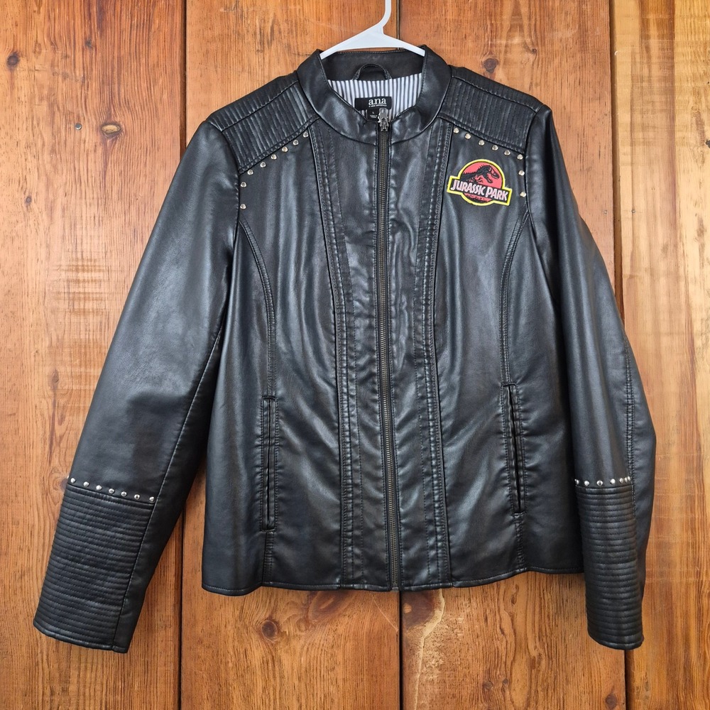 a.n.a Womens Black Faux Leather Moto Jacket DIY Jurassic Park Size Large